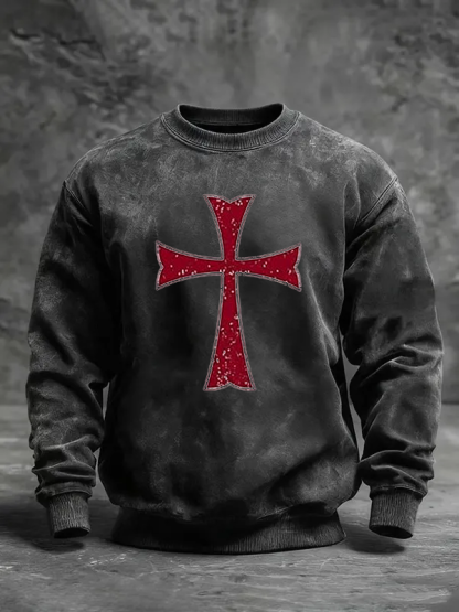 Knights Templar Crusader Cross Jesus God Christian Washed Sweatshirt