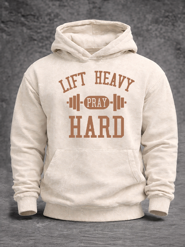 Lift Heavy Pray Hard Jesus God Christian Washed Hoodie