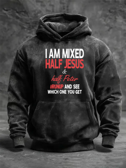 I Am Mixed Half Jesus & Half Peter Jesus God Christian Washed Hoodie