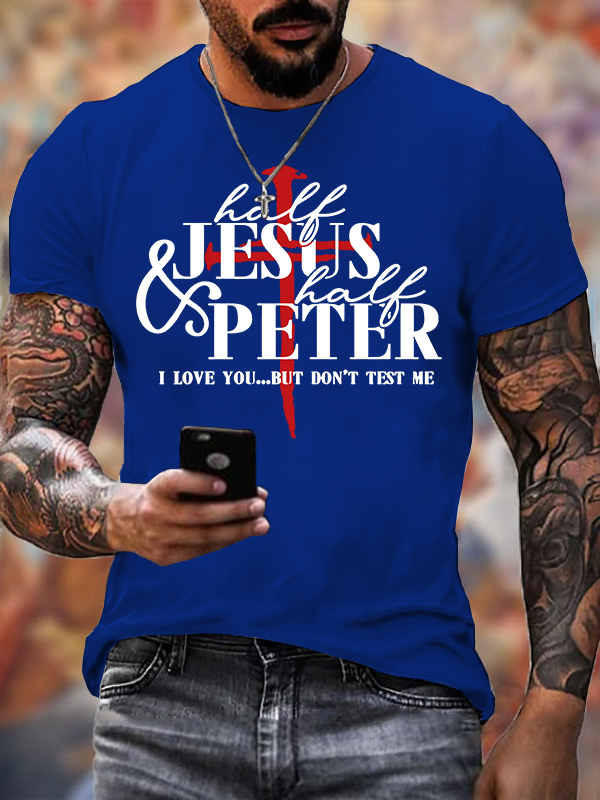 Half Jesus Half Peter Jesus God Christian Cotton T-Shirt