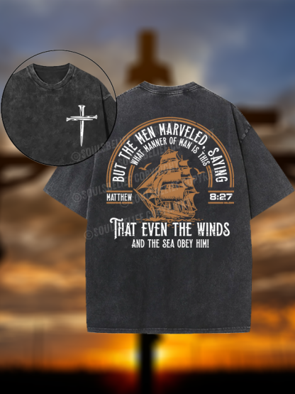 But The Men Marveled - Matthew 8:27 Jesus God Christian Washed T-Shirt