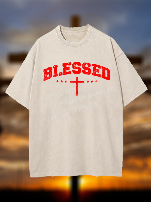 Blessed Cross  Christian Washed T-Shirt