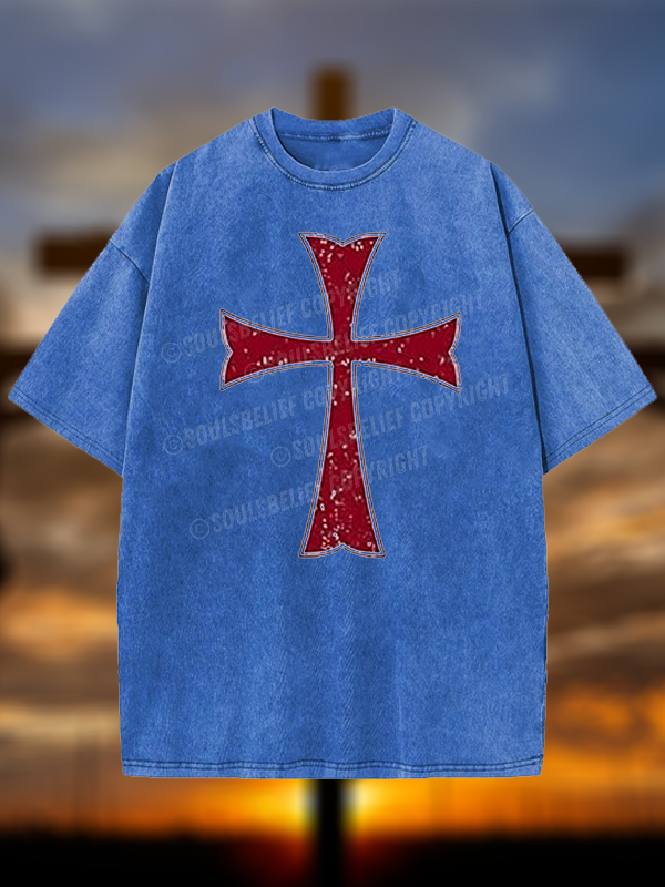 Knights Templar Crusader Cross Jesus God Christian Washed T-Shirt