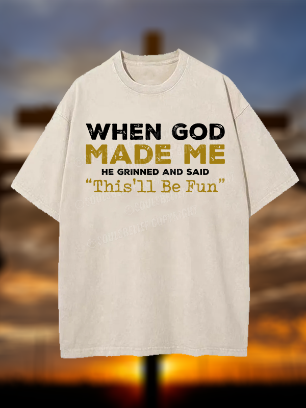 When God Made Me Jesus God Christian Washed T-Shirt