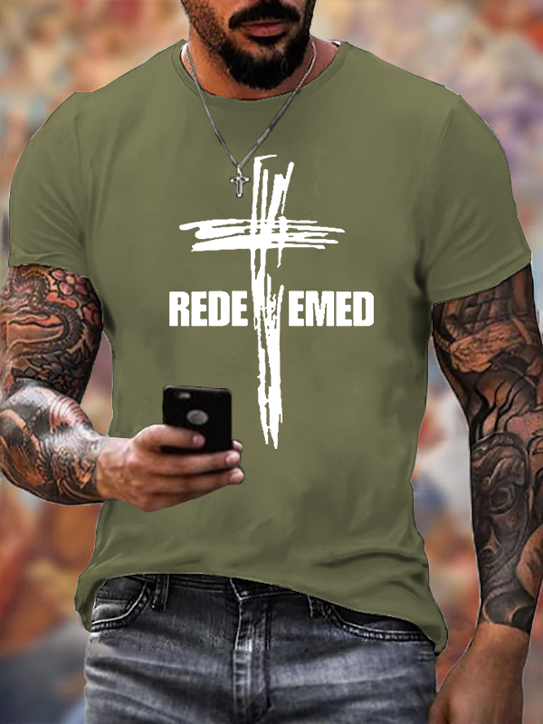 Redeemed Cross Jesus God Christian Cotton T-Shirt