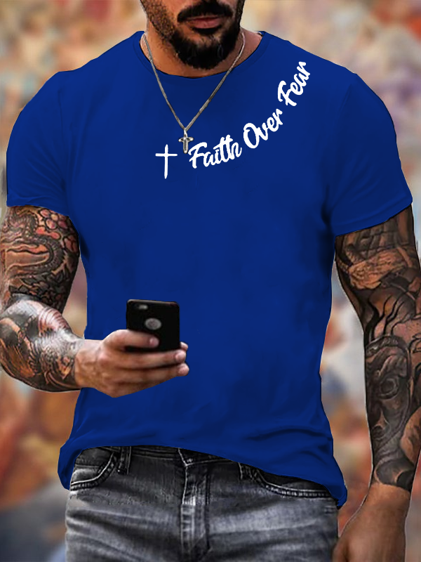 Faih Over Fear  Jesus God Christian Cotton T-Shirt