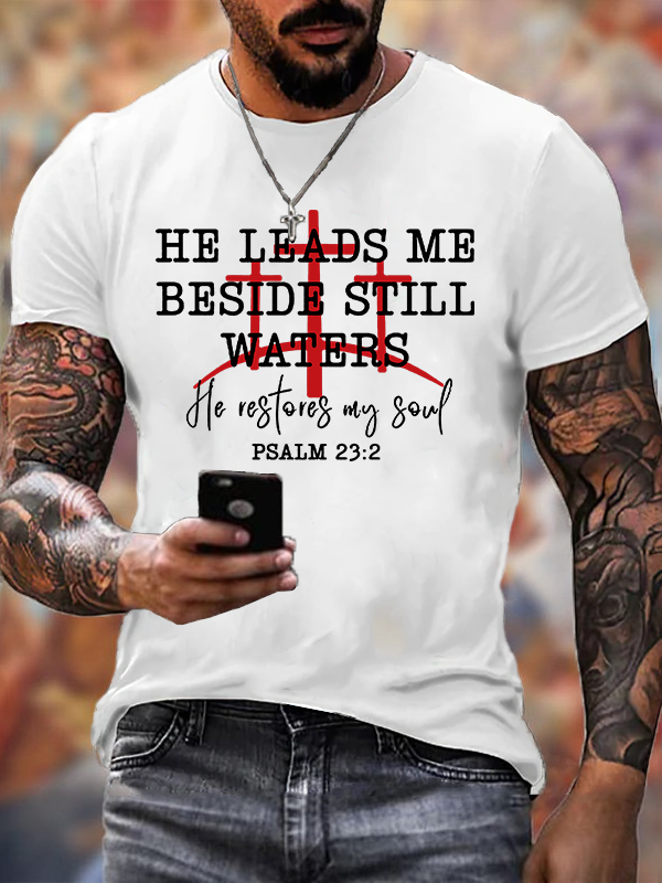 He Restores My Soul  Jesus God Christian Cotton T-Shirt