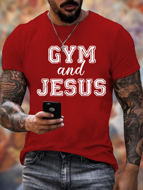 Gym and Jesus Jesus God Christian Cotton T-Shirt