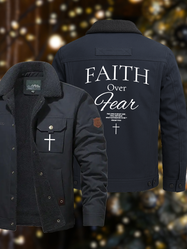 Men's Faith Over Fear Casual Fleece-Lined Jacket
