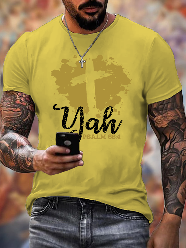 Yah Psalm 68 : 4 Cross Jesus God Christian Cotton T-Shirt