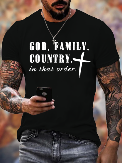 God Family Country Jesus God Christian Cotton T-Shirt