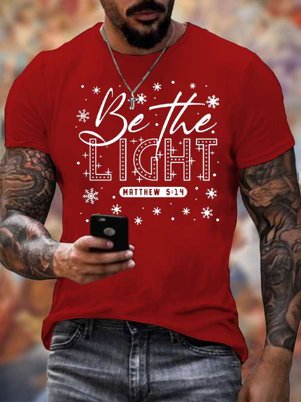 Merry Christmas Be The Light Cross Jesus God Christian Cotton T-Shirt