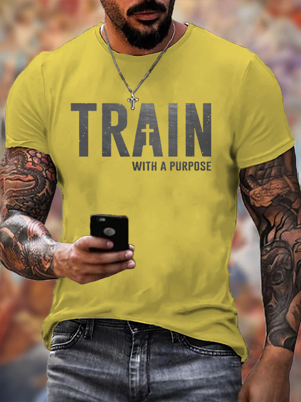 Train With A Purpose Jesus God Christian Cotton T-Shirt