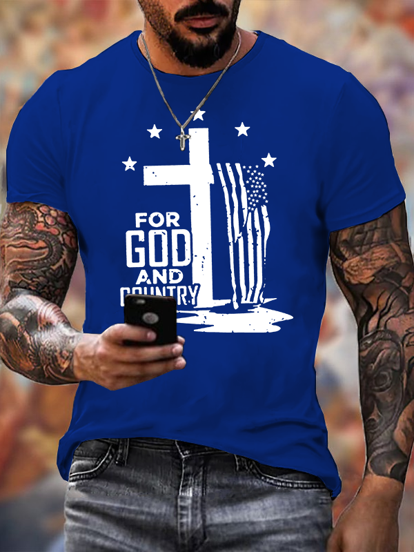 USA Flag Cross For God And Country  Cross Jesus God Christian Cotton T-Shirt