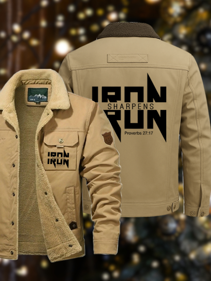 Men's IRON SHARPENS IRON Proverbs 27:17 Casual Fleece-Lined Jacket