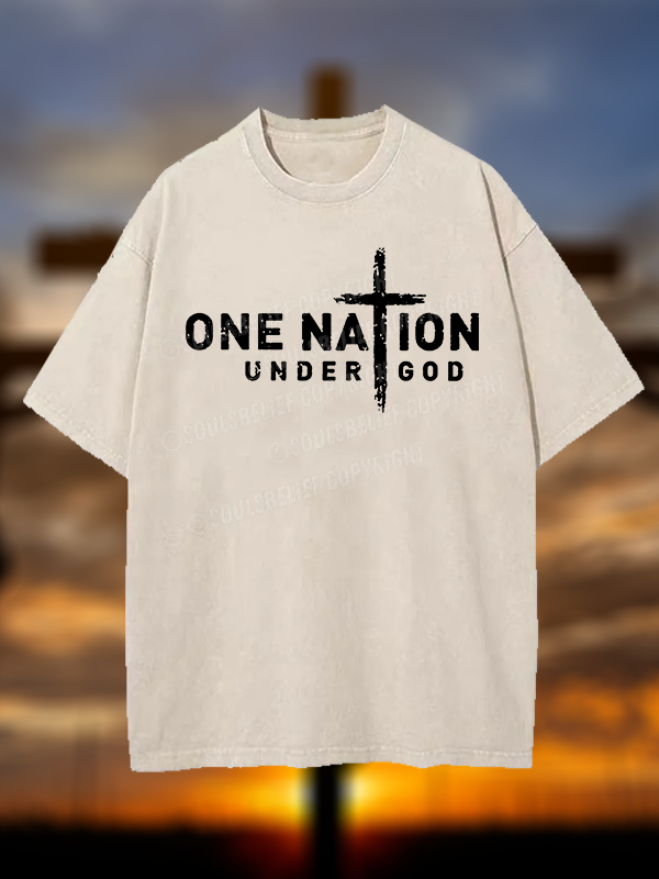 One Nation Under God Cross Christian Washed T-Shirt
