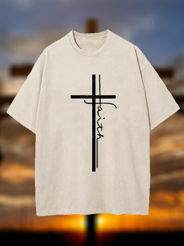Faith Cross Christian Washed T-Shirt