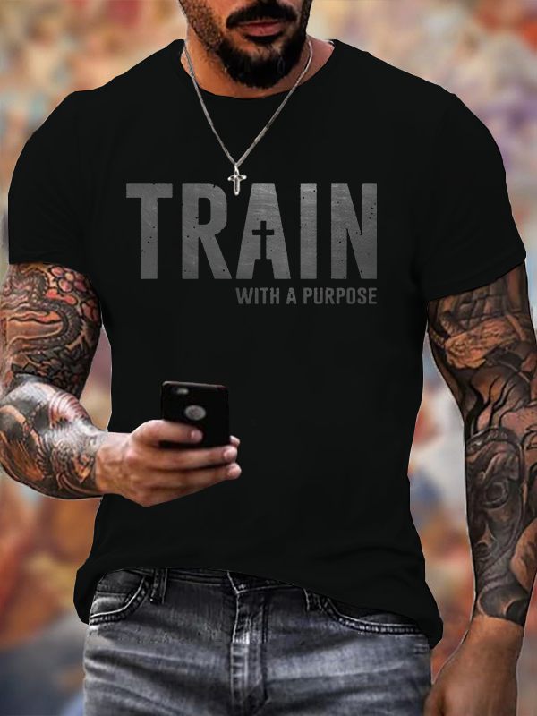 Train With A Purpose Jesus God Christian Cotton T-Shirt