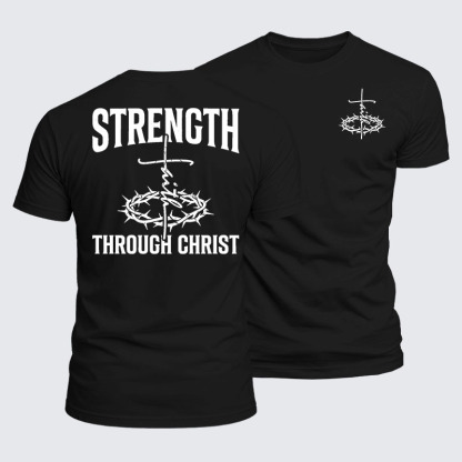 Strength Through Christ Jesus God Christian  – Luxe Mercerized Interlock Cotton Tee