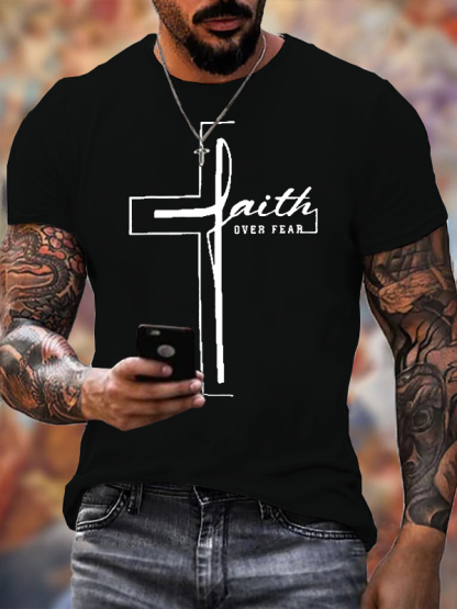 Faith Over Fear Cross Jesus God Christian Cotton T-Shirt