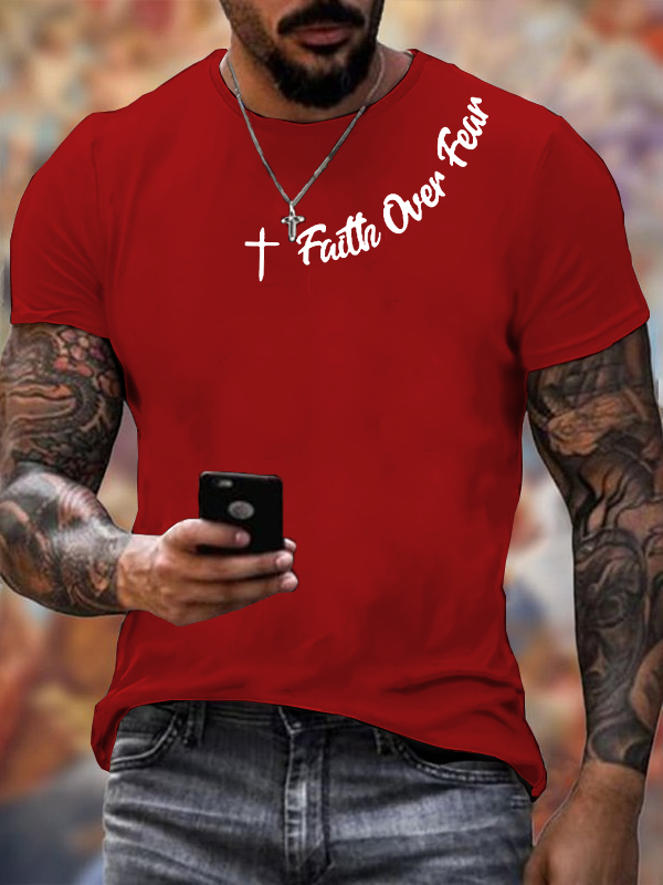 Faih Over Fear  Jesus God Christian Cotton T-Shirt