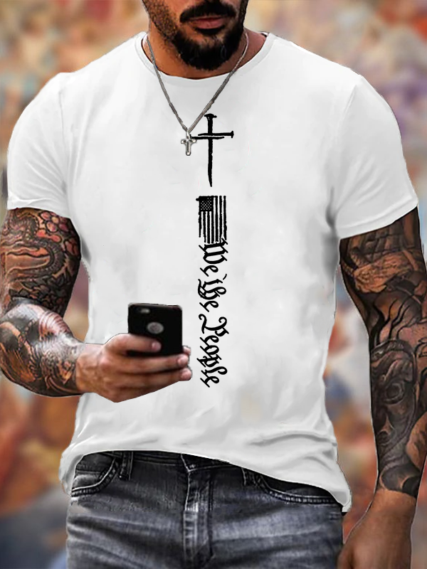 Faith Cross Flag Jesus God Christian Cotton T-Shirt