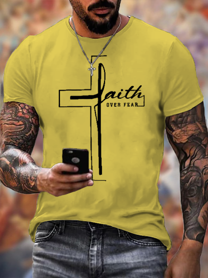 Faith Over Fear Cross Jesus God Christian Cotton T-Shirt