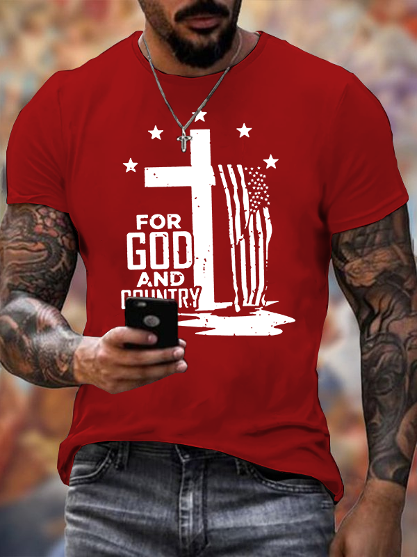 USA Flag Cross For God And Country  Cross Jesus God Christian Cotton T-Shirt