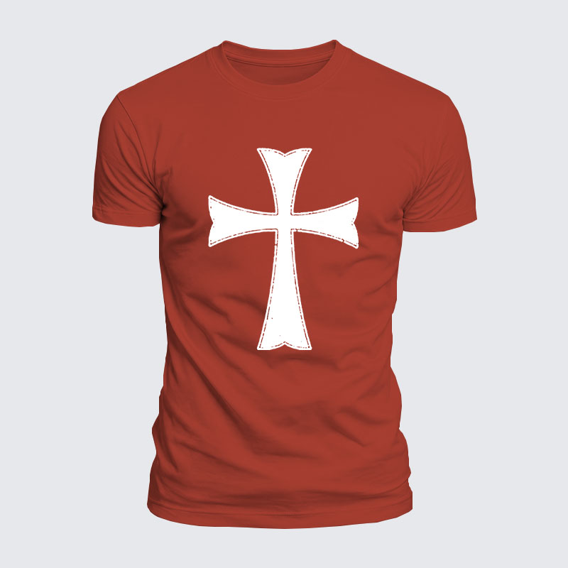 Knights Templar Crusader Cross Jesus God Christian  – Luxe Mercerized Interlock Cotton Tee