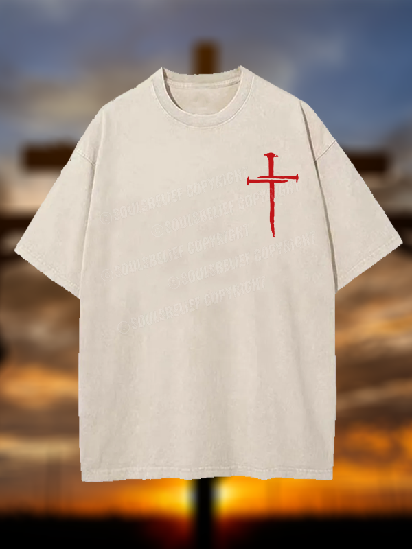 Red Cross Jesus God Christian Washed T-Shirt