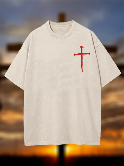 Red Cross Jesus God Christian Washed T-Shirt