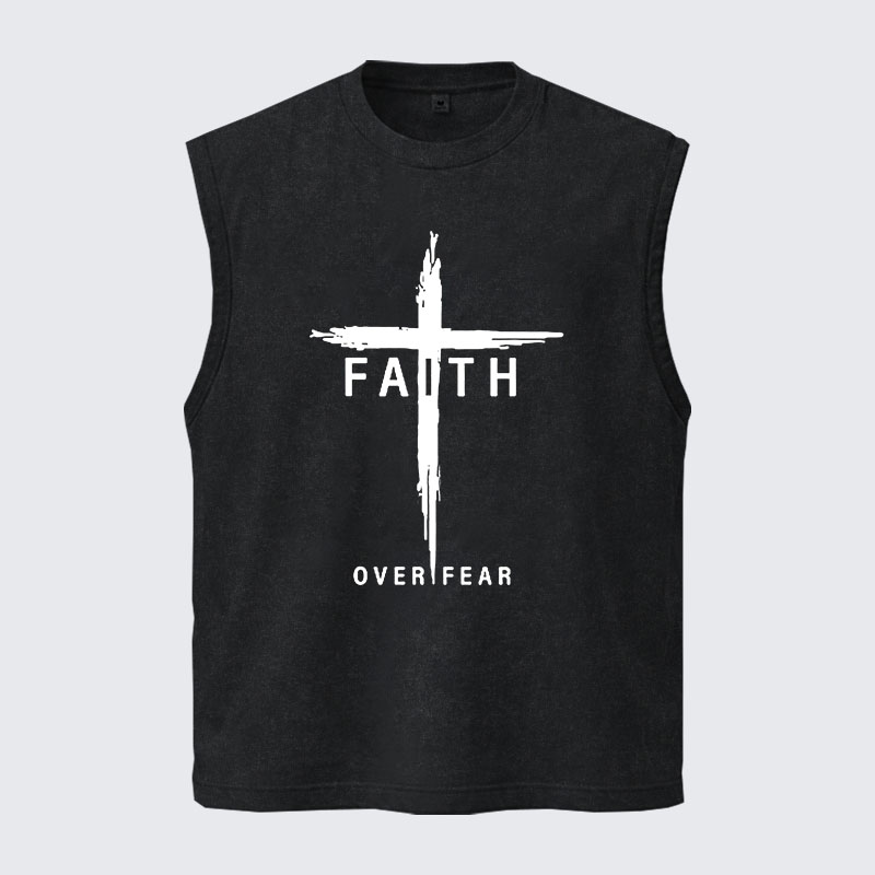 Washed Tank Top -  Faith Over Fear Cross