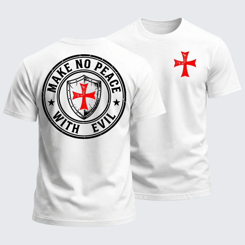 Heavyweight Cotton Tee - Make No Peace with Evil Knight Templar Jerusalem Cross