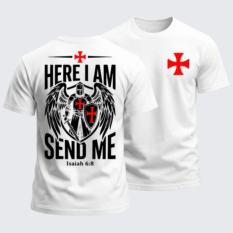 Heavyweight Cotton Tee - Here I Am Send Me Knight Templar Crusader