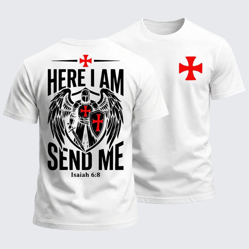 Heavyweight Cotton Tee - Here I Am Send Me Knight Templar Crusader