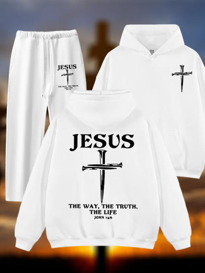 Jesus The Way The Truth The Life Jesus God Christian Plush Fleece-Lined Hoodie Set