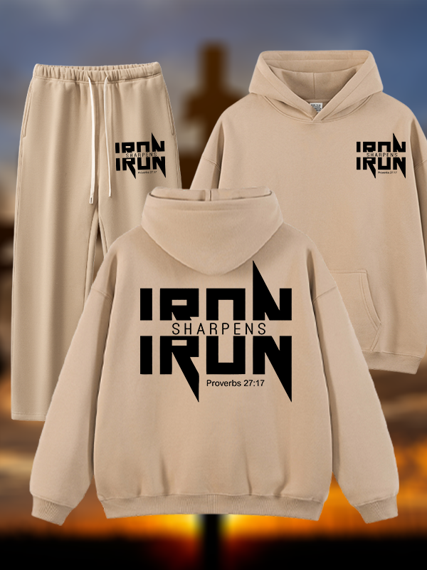 IRON SHARPENS IRON Proverbs 27:17 Jesus God Christian Plush Fleece-Lined Hoodie Set