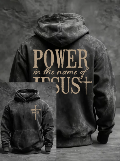 Power In The Name of Jesus Jesus God Christian Washed Hoodie