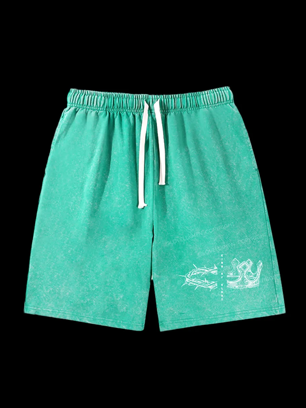 King Of Glory Jesus God Christian Washed Shorts