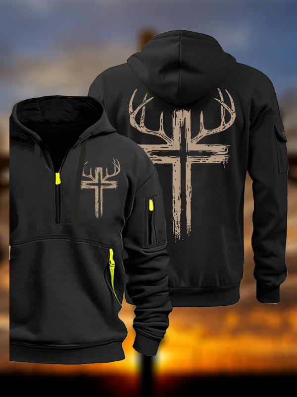 Antler Cross Jesus God Christian Zipper Hoodies