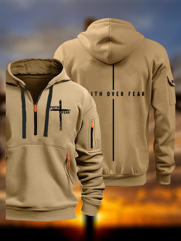 Faith Over Fear Cross Jesus God Christian Zipper Hoodies