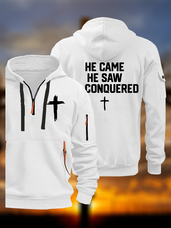 He Came He Saw He Conquered Jesus God Christian Zipper Hoodies