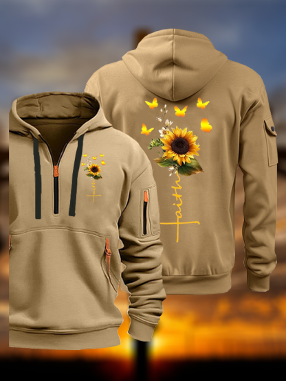 Sunflower Faith Religious Jesus God Christian Zipper Hoodies
