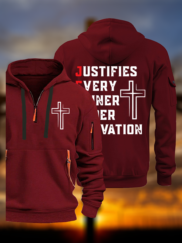 Justifies Every Sinner Under Salvation Jesus God Christian Zipper Hoodies