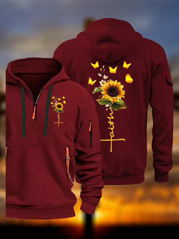 Sunflower Faith Religious Jesus God Christian Zipper Hoodies