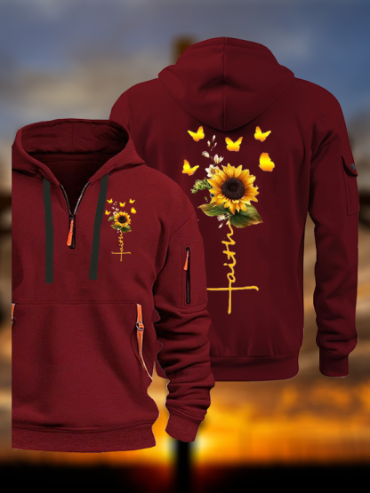 Sunflower Faith Religious Jesus God Christian Zipper Hoodies