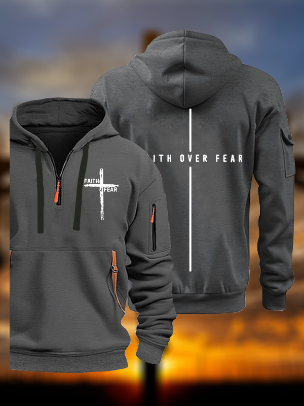 Faith Over Fear Cross Jesus God Christian Zipper Hoodies