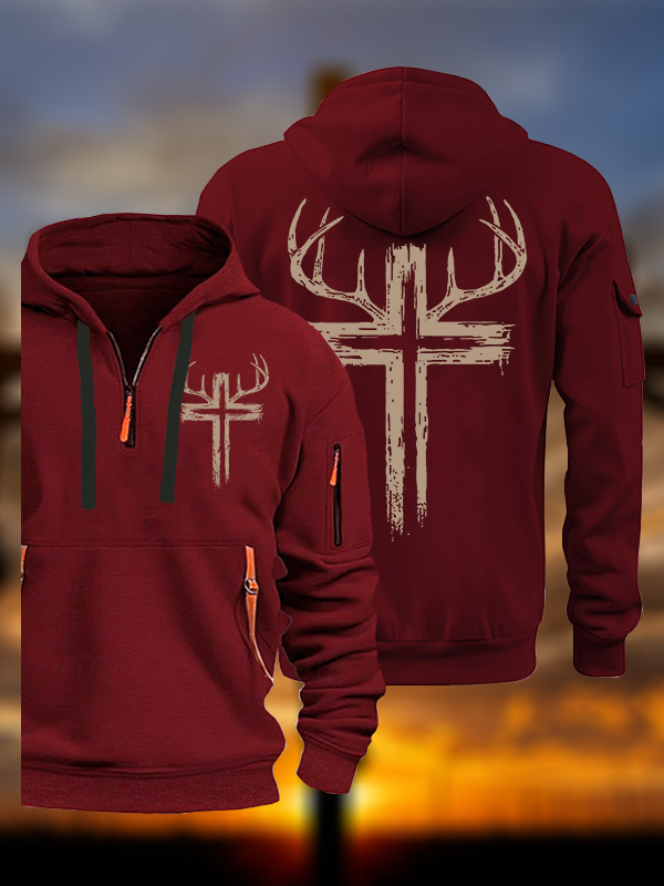 Antler Cross Jesus God Christian Zipper Hoodies