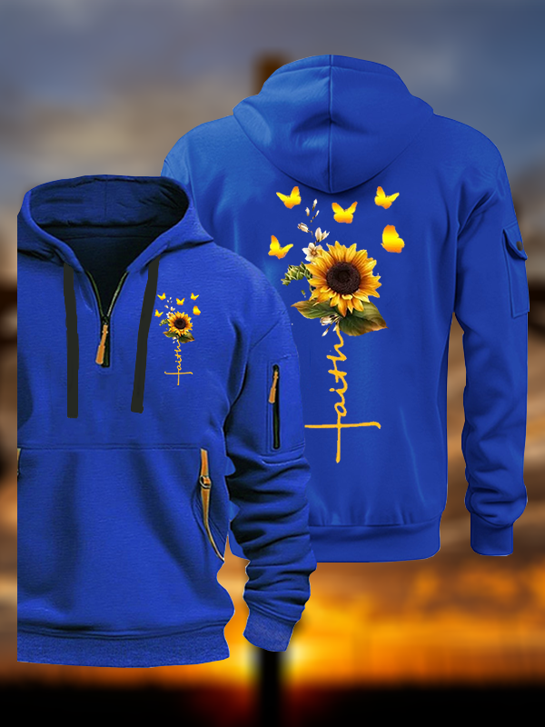Sunflower Faith Religious Jesus God Christian Zipper Hoodies
