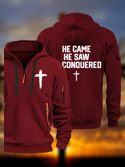 He Came He Saw He Conquered Jesus God Christian Zipper Hoodies